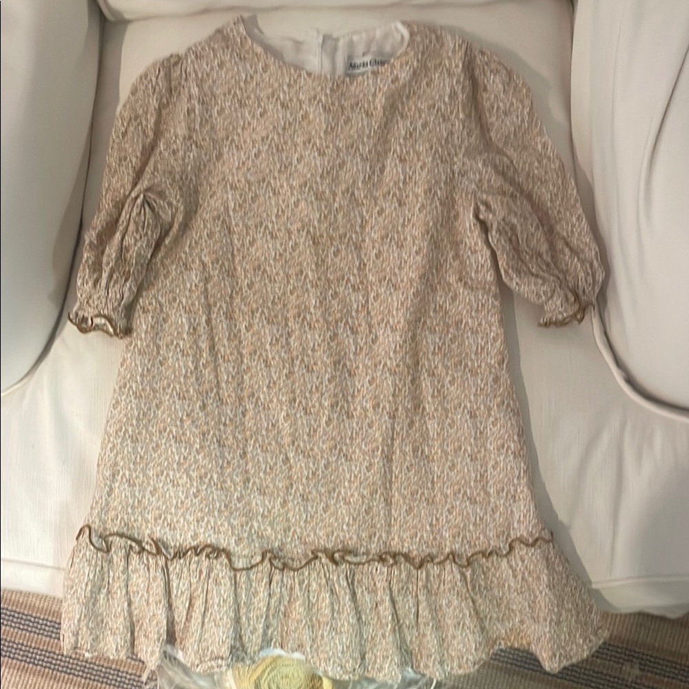 Cream Ruffled Puff Sleeve Dress